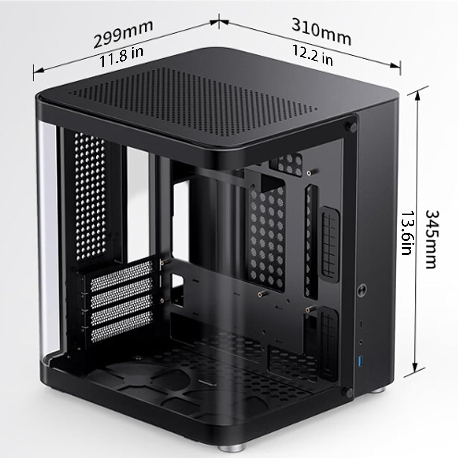 JONSBO TK-1 Black Micro ATX Mini Tower Computer CASE, Hyperboloid Glass Design, Separated Cabinet Structure, Al Alloy Shell Matx Desktop PC Case, Support ATX Power supply/240 AIO, Black