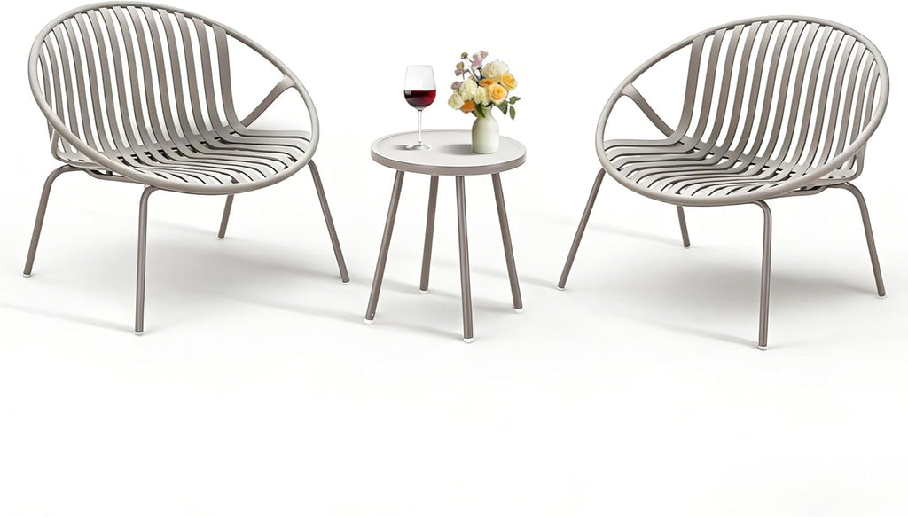 Werph Patio Furniture Set, 3 Pieces Outdoor Furniture with Bistro Gray Table and Gray Chairs Set of 2, Outdoor Patio Set with Porch Chairs and Table, Deck Conversation Set for Garden Poolside