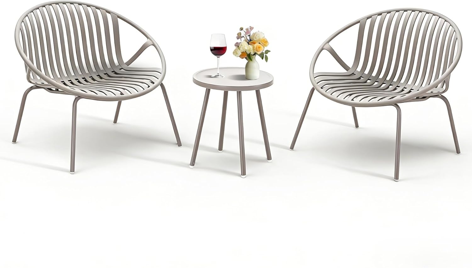 Werph Patio Furniture Set, 3 Pieces Outdoor Furniture with Bistro Gray Table and Gray Chairs Set of 2, Outdoor Patio Set with Porch Chairs and Table, Deck Conversation Set for Garden Poolside