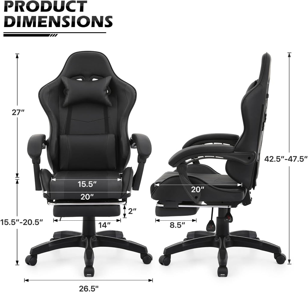 MoNiBloom Computer Gaming Chair with Footrest and Lumbar Support, Adjustable Hight Ergonomic Racing Chair for Adult Teen Office or Gaming, Carbon Fiber Leather High Back Video Game Chair, Black