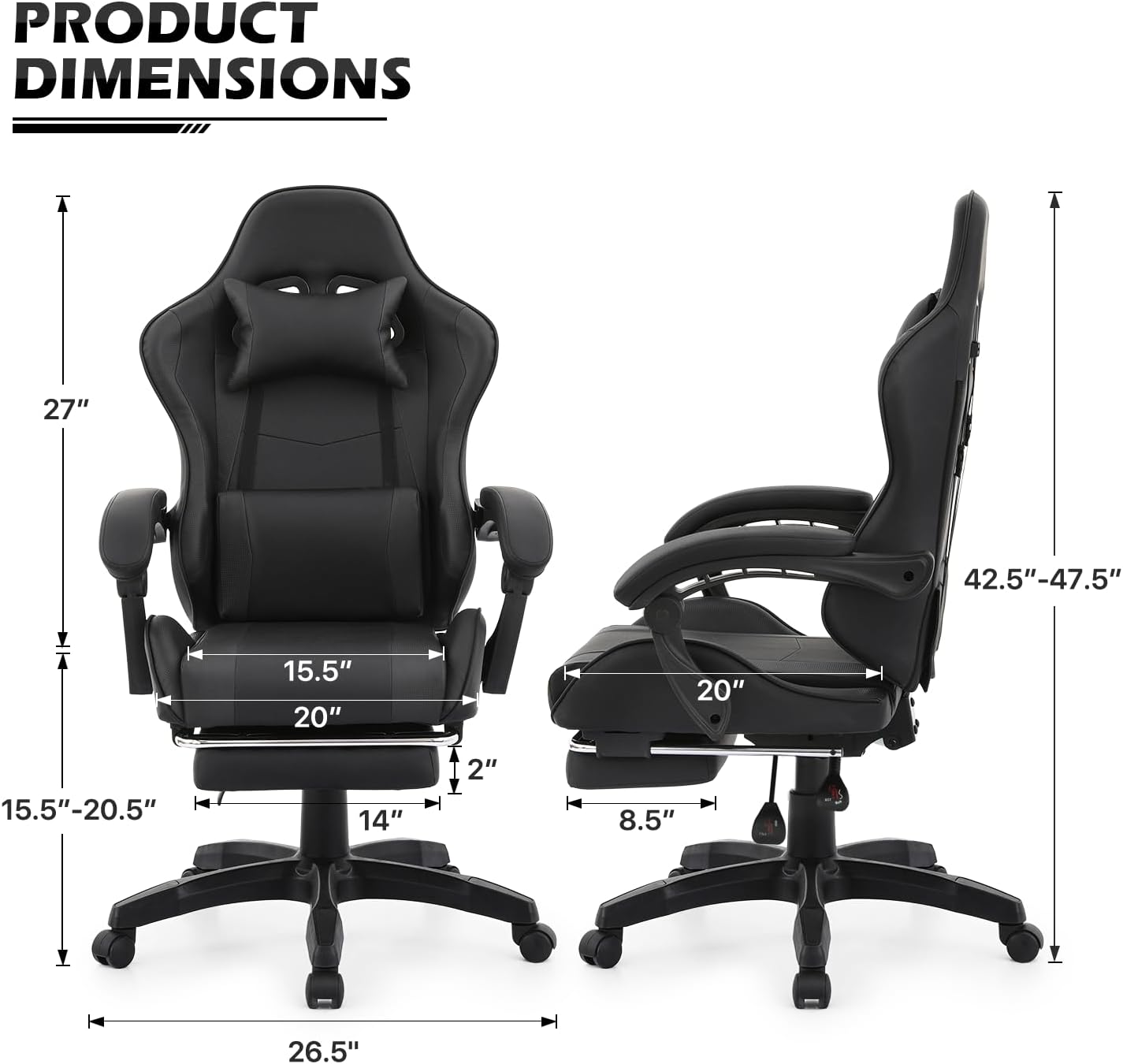 MoNiBloom Computer Gaming Chair with Footrest and Lumbar Support, Adjustable Hight Ergonomic Racing Chair for Adult Teen Office or Gaming, Carbon Fiber Leather High Back Video Game Chair, Black