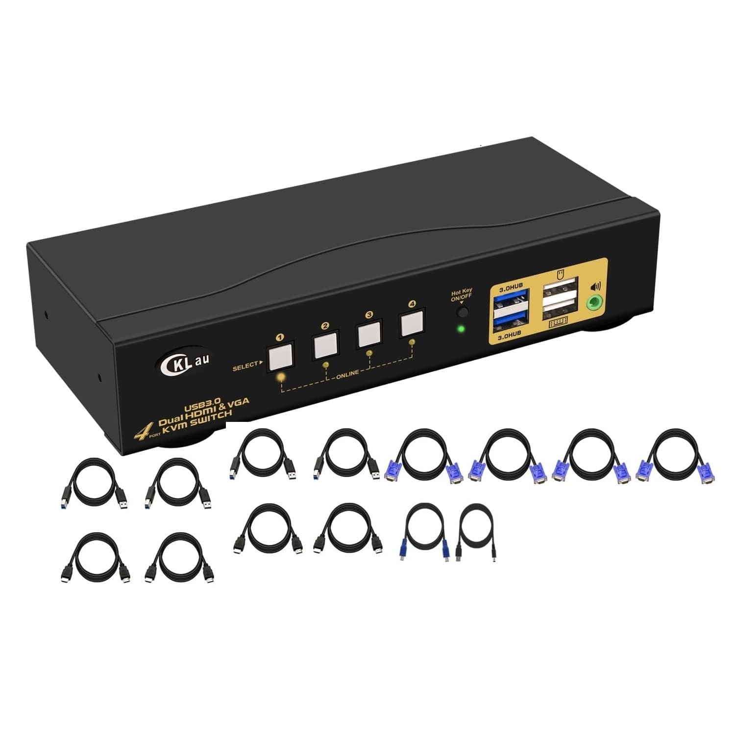 4x2 USB 3.0 VGA + HDMI KVM Switch 2 Monitors 4K@60Hz with Cables and Audio, PCs Monitor Keyboard Video Mouse Peripherals Sharing Box