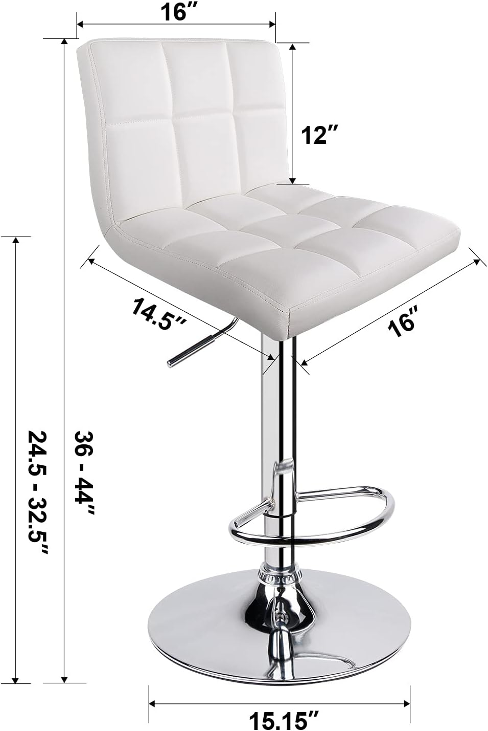 Leopard Bar Stools, Modern PU Leather Adjustable Swivel Bar Stool with Back, Set of 2 (White)