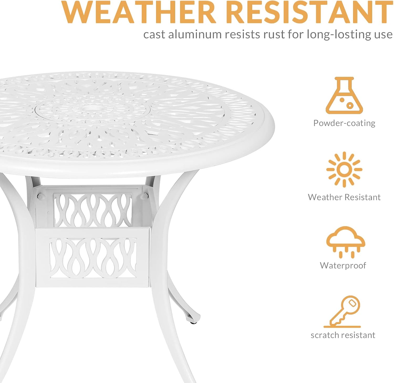5-Piece Outdoor Patio Dining Set, All-Weather Cast Aluminum Patio Furniture Set for Backyard Garden Deck with 4 Chairs, 4 Cushions and 35.4' Round Table, 2.2' Umbrella Hole, White