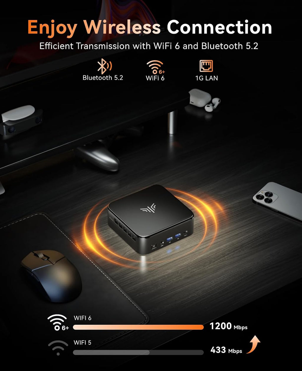 KAMRUI E3B Mini PC, Desktop Computer with 16GB DDR4 RAM 512GB SSD, WiFi 6, Bluetooth 5.2, 4K Triple Display, Full-Function USB-C, 4X USB-A, Ethernet, High-Performance Office PC