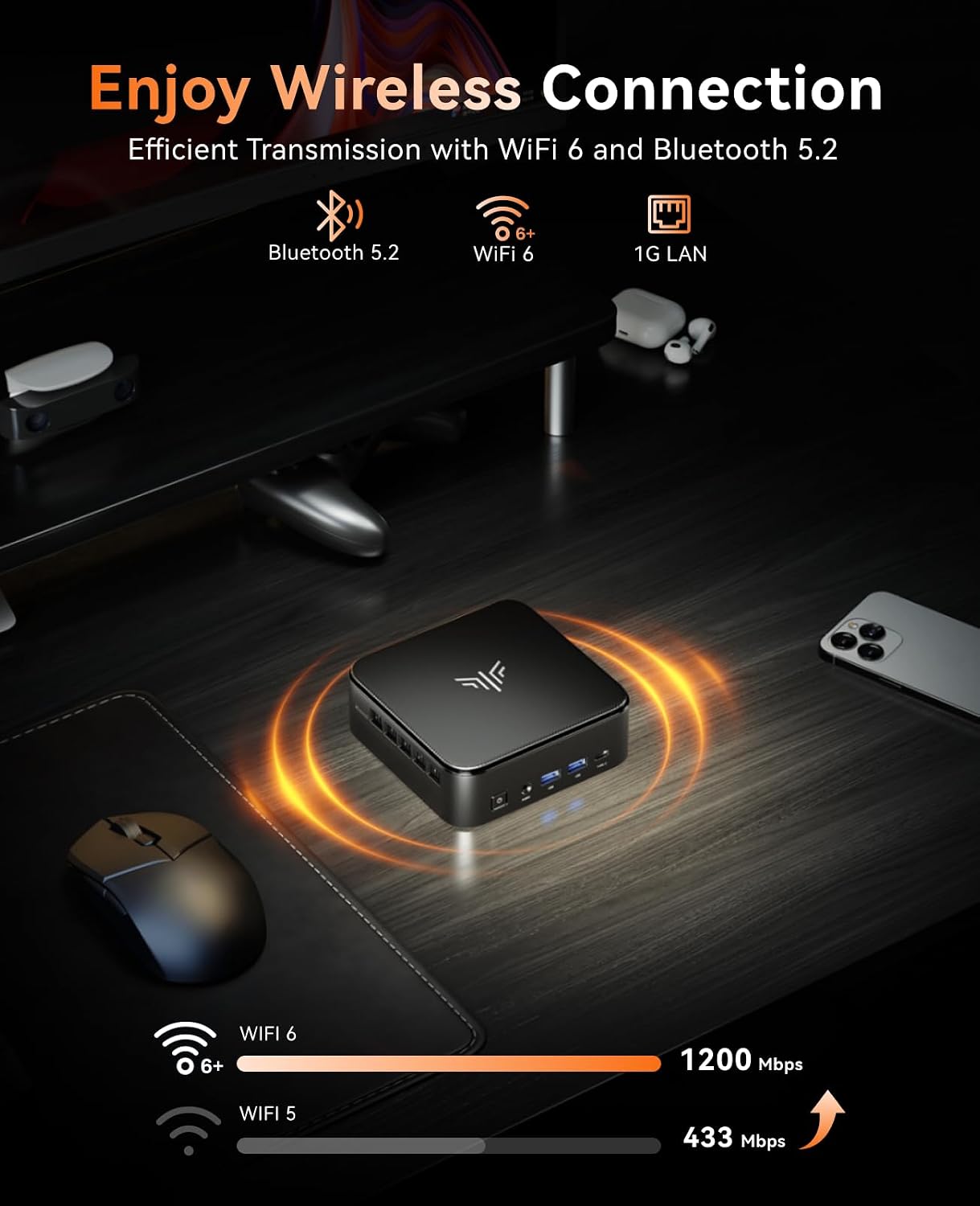KAMRUI E3B Mini PC, Desktop Computer with 16GB DDR4 RAM 512GB SSD, WiFi 6, Bluetooth 5.2, 4K Triple Display, Full-Function USB-C, 4X USB-A, Ethernet, High-Performance Office PC