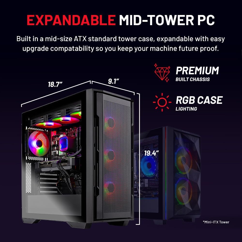 Skytech Gaming Rampage Gaming PC, Intel Ultra 7 265F 5.2GHz, NVIDIA RTX 5060 Ti, 1TB Gen4 NVMe SSD, 32GB DDR5 RAM 6000, 850W Gold ATX 3 PSU, 360 ARGB AIO, Wi-Fi, Win 11, Desktop