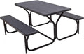 Giantex Picnic Bench Set Outdoor Camping All Weather Metal Base Wood-Like Texture Backyard Poolside Dining Party Garden Lawn Deck Large Picnic Tables for Adult (Black)