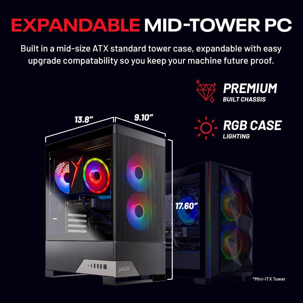 Skytech Gaming Nebula 2 Gaming PC, AMD Ryzen 5 5500 3.6GHz, NVIDIA RTX 3050 6GB, 1TB NVMe SSD, 16GB DDR4 RAM 3200, 650W Gold PSU, Wi-Fi, Win 11, Gaming Desktop