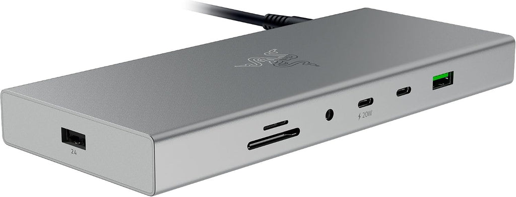 Razer USB 4 Dock: 14 Ports (Type C, Type A, HDMI, DP, Ethernet, SD, 3.5mm) - Dual Monitor Up to 4K 120 Hz - Laptop & Phone Fast Charge - Durable Lightweight Casing - Windows & Mac Compatible - Mercury