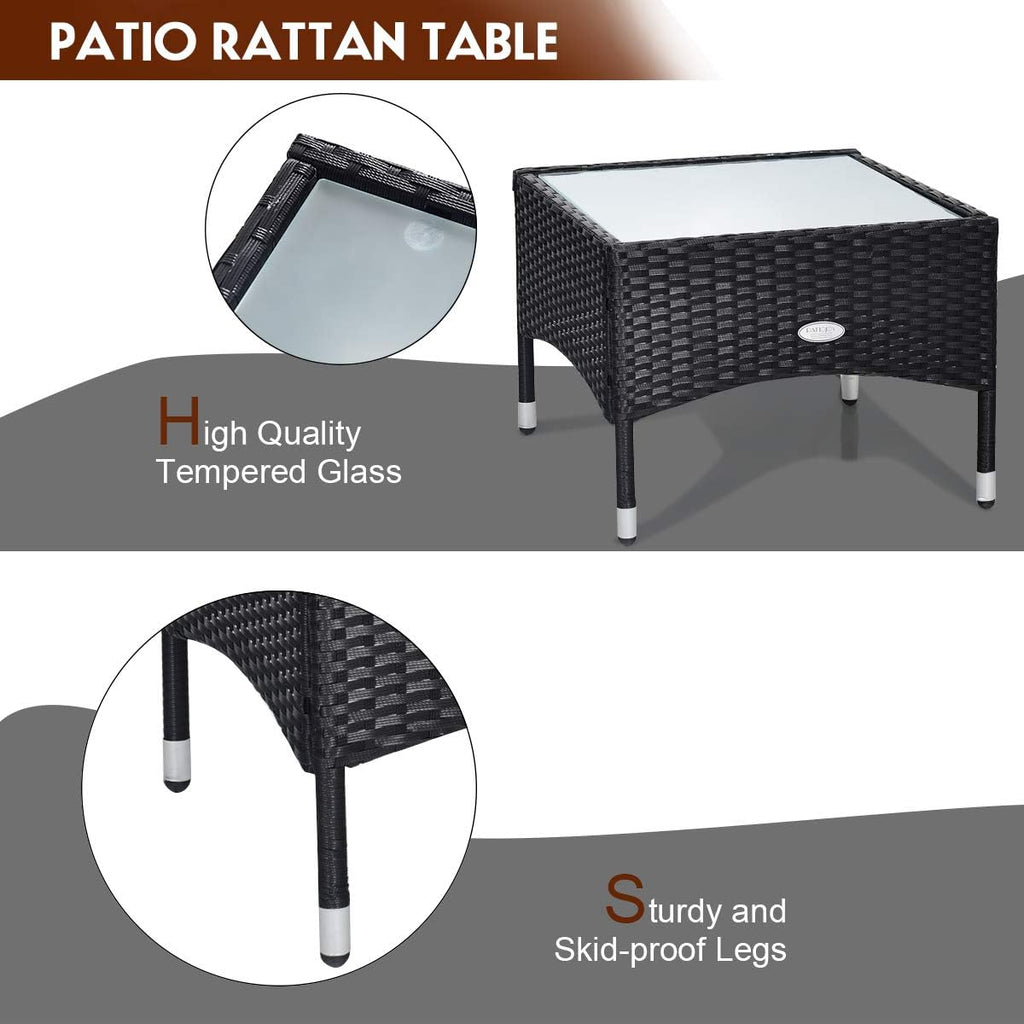 HAPPYGRILL 3PCS Patio Furniture Set Rattan Wicker Bistro Set with Glass Coffee Table & Soft Cushions for Balcony Garden Poolside