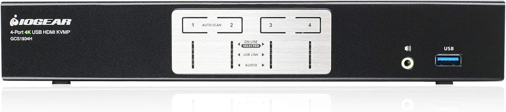IOGEAR 4-Port HDMI 4K KVMP Switch - 2-Port USB 3.1 Hub Transfer Rate 5Gbps - 4K 60Hz - Control 4 Computers w/1 Keyboard Mouse - HD Audio - Auto Scan Mode - TAA - Mac/Win - GCS1934H