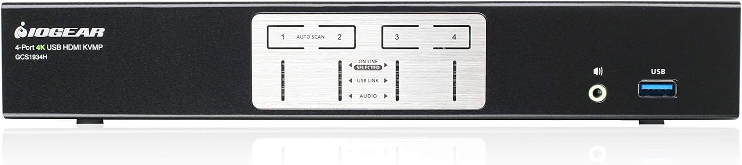 IOGEAR 4-Port HDMI 4K KVMP Switch - 2-Port USB 3.1 Hub Transfer Rate 5Gbps - 4K 60Hz - Control 4 Computers w/1 Keyboard Mouse - HD Audio - Auto Scan Mode - TAA - Mac/Win - GCS1934H