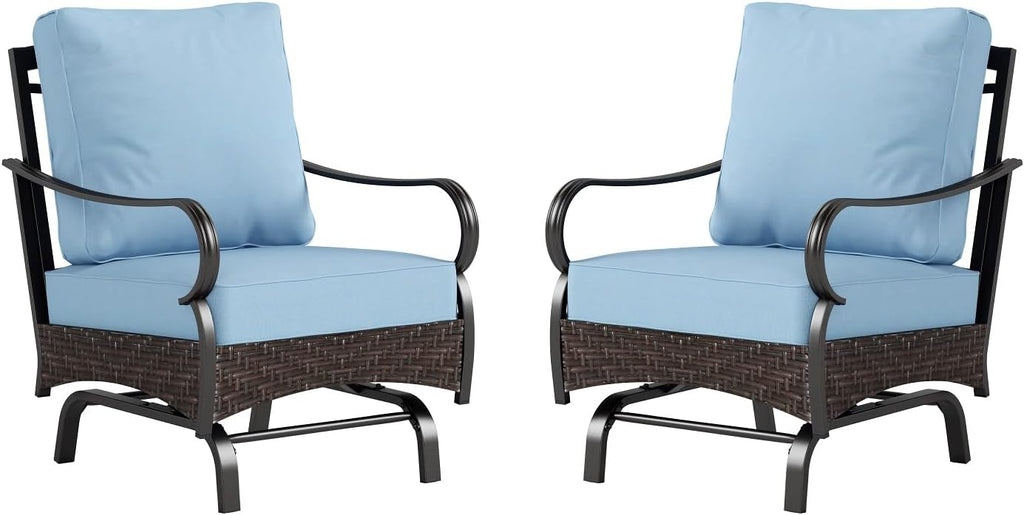 Sophia & William Extra Large Outdoor Patio Motion Sofa Chairs Set 2 PCS Heavy-Duty Metal Porch Furniture with High Back & Deep Seating Area, 5.5' Thicken Cushions for Deck, Lawn, Outside (Blue)