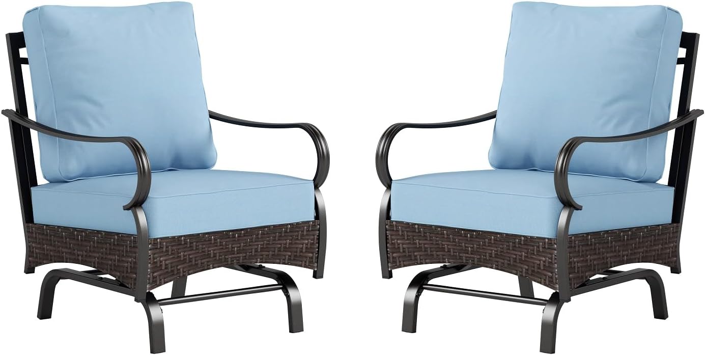 Sophia & William Extra Large Outdoor Patio Motion Sofa Chairs Set 2 PCS Heavy-Duty Metal Porch Furniture with High Back & Deep Seating Area, 5.5' Thicken Cushions for Deck, Lawn, Outside (Blue)