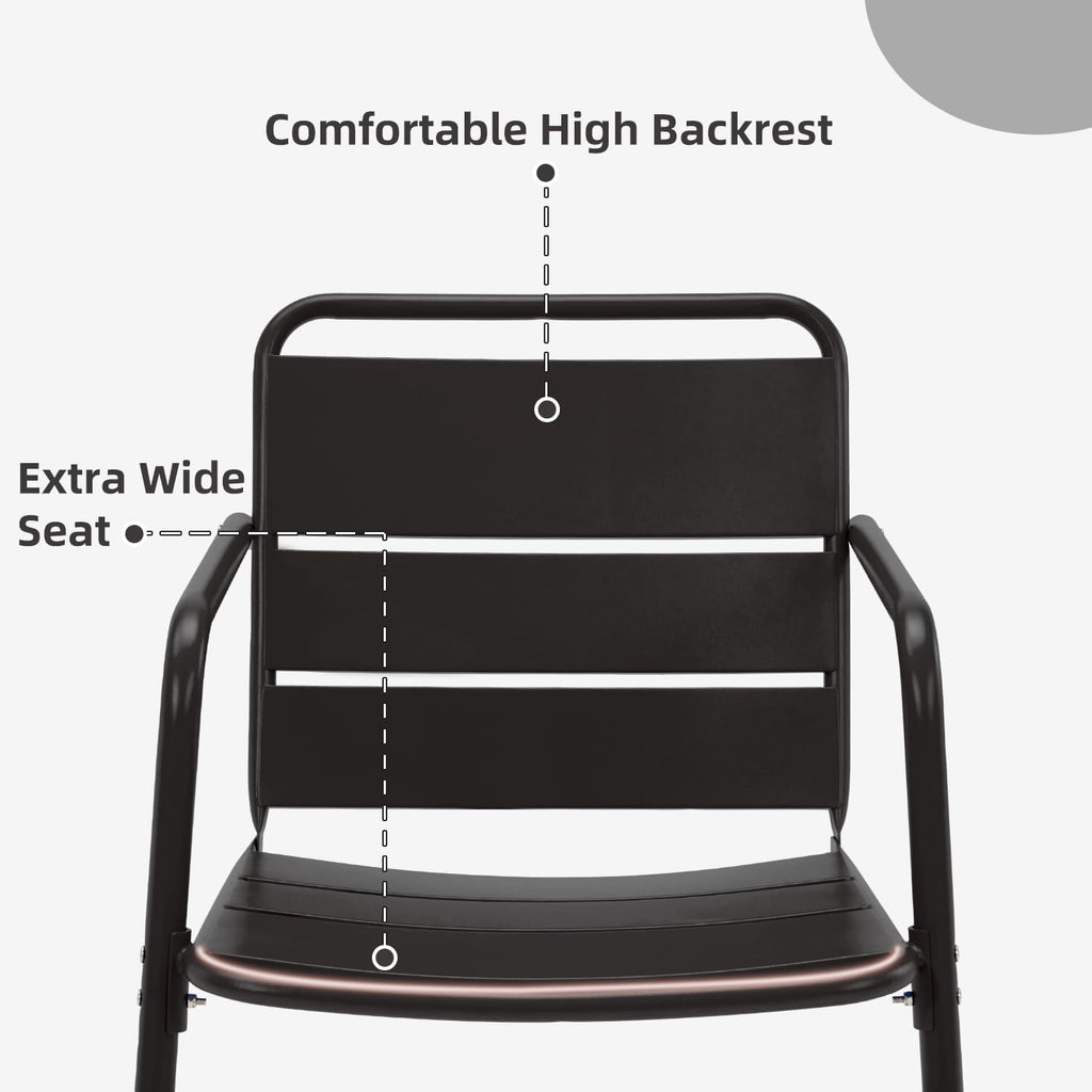 MELLCOM Patio Chairs Set of 2, Small Patio Furniture Set - 2 C-Spring Metal Chairs, Outdoor Bistro Set for Balcony, Front Porch, Poolside, Garden, Deck, Indoor, Black