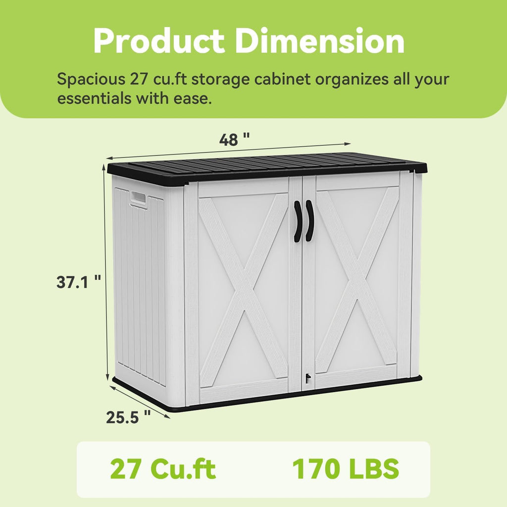 Devoko 26 Cu Ft Outdoor Storage Cabinet, Horizontal Storage Shed, Durable Backyard Storage Box for Garden Patio, Heavy-Duty & Water-Resistant, White, Shelf Not Included