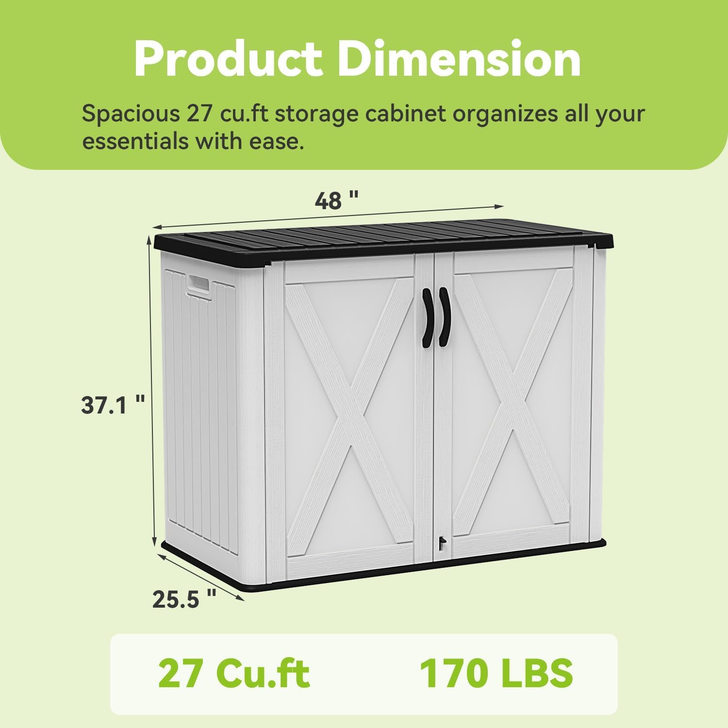 Devoko 26 Cu Ft Outdoor Storage Cabinet, Horizontal Storage Shed, Durable Backyard Storage Box for Garden Patio, Heavy-Duty & Water-Resistant, White, Shelf Not Included