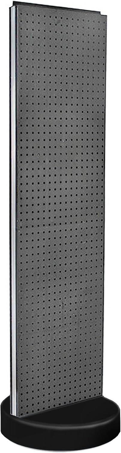 Azar Displays 700780 TWO-SIDED PEGBOARD FLOOR DISPLAY W/C-CHANNEL SIDES ON REVOLVING ROUND STUDIO BASE. PANEL SIZE: 16'W X 60'H, (Charcoal Graphite)