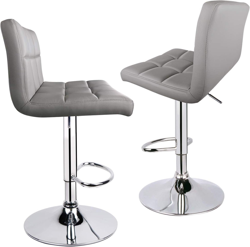 Leopard Bar Stools, Modern PU Leather Adjustable Swivel Bar Stool with Back, Set of 2 (Light Grey)