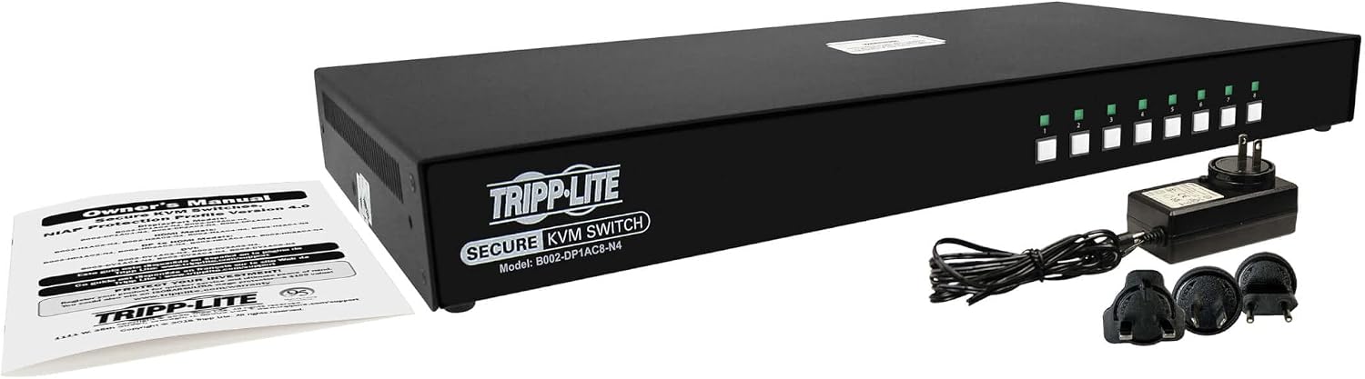 Tripp Lite Secure KVM Switch 8-Port DisplayPort, United States Government NIAP-Certified PP4.0 Security, Common Access Card (CAC) Port, 4K @ 30Hz Video, TAA Compliant, 3-Year Warranty (B002-DP1AC8-N4)
