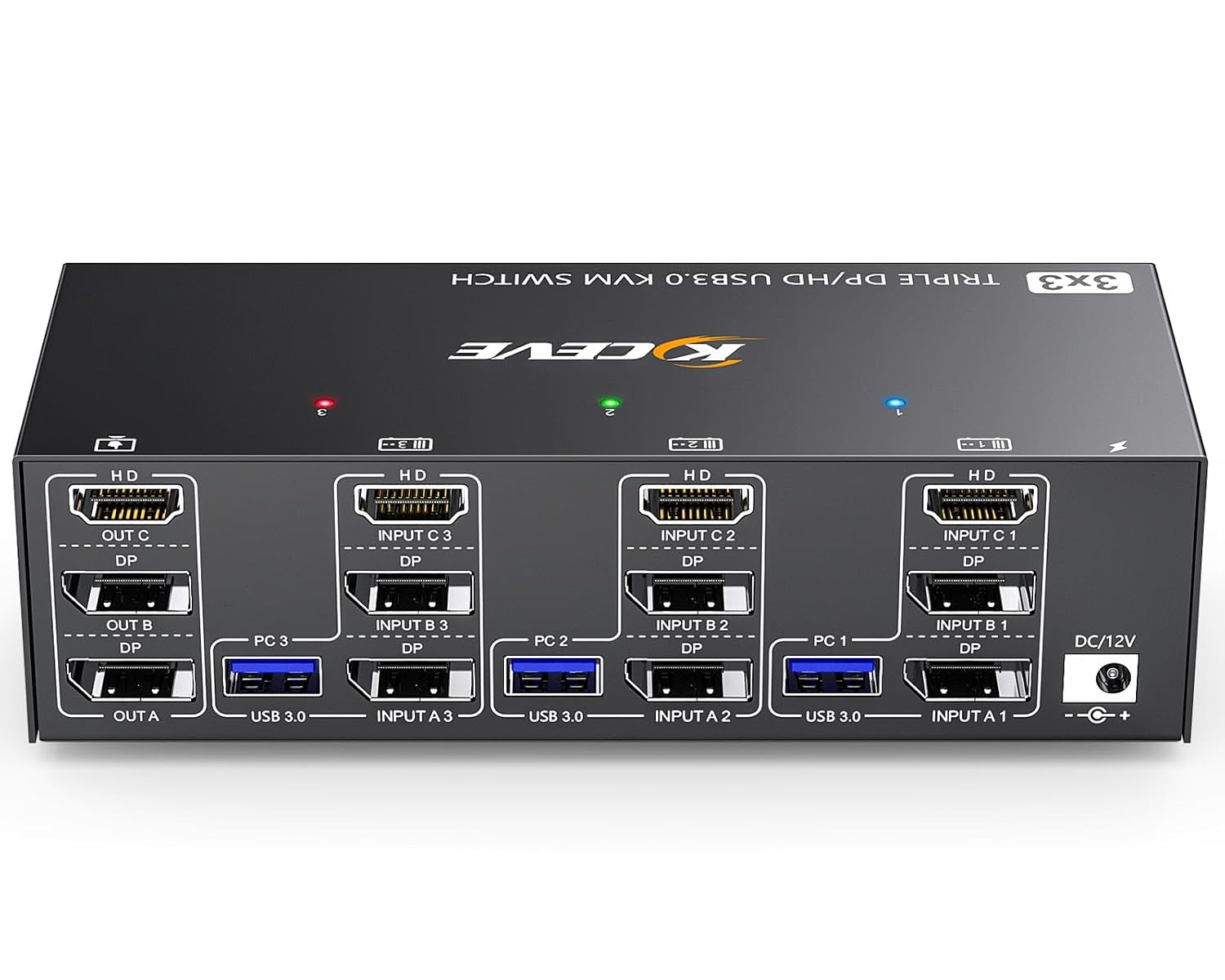 KVM Switch 3 Monitors 3 Computers 8K@60Hz, Camgeet HDMI+2 Displayport KVM Switch Triple Monitor for 3 Computer Share 3 Monitor and 4 USB3.0 Devices,Wired Remote and 12V Power Adapter Included