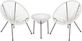 FDW Patio Bistro Set Bistro Table Set Acapulco Chairs Outdoor Chairs Set of 2 All-Weather Hammock Weave Chair Set of 2 and Glass Top Side Table Small Patio Furniture Set, White