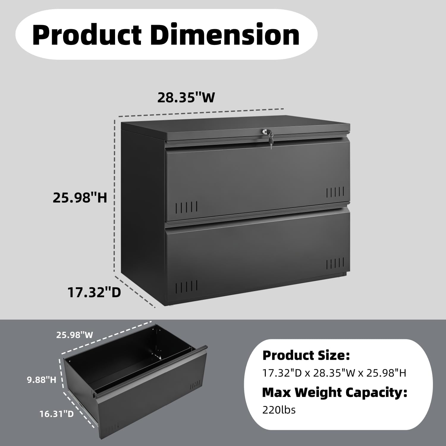 Approgreent 2 Drawer File Cabinet, File Cabinets for Home Office, Printer Stand, File Cabinet with Lock, Lateral Filing Cabinet for A4/Letter/Legal Size File Folders, Assembly Required(Black)