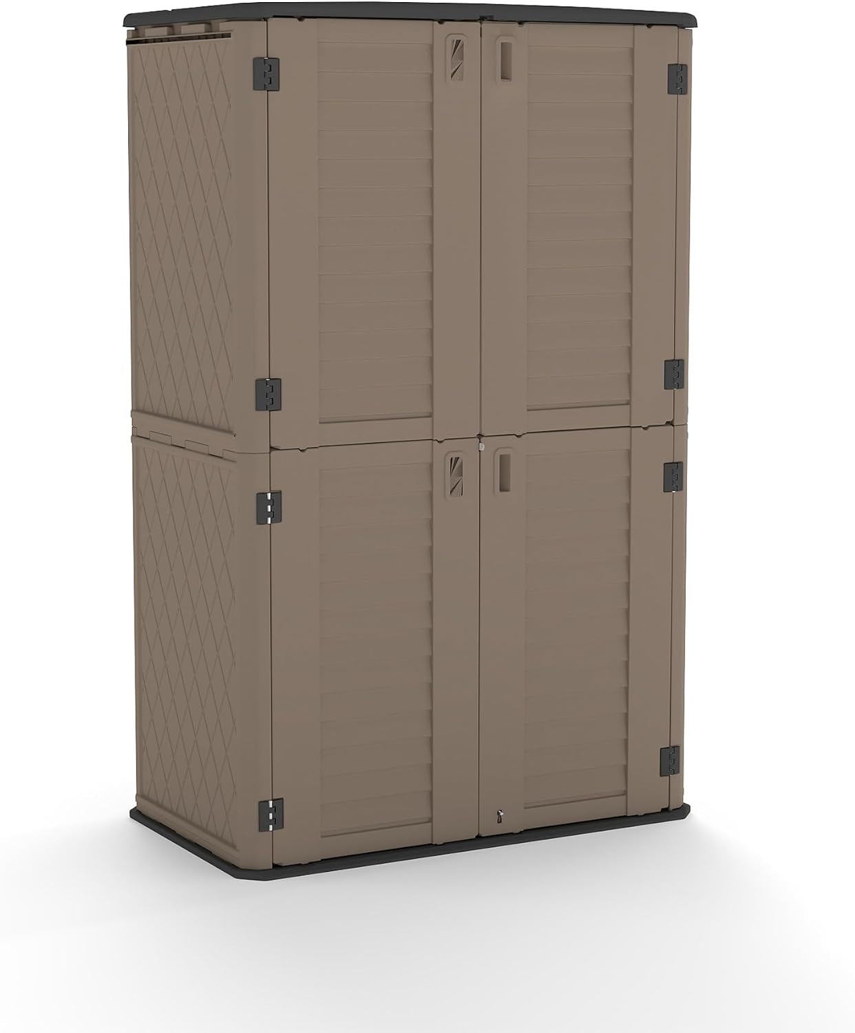 European Double-Door Outdoor Storage Shed in Brown, Sized 50x29x80 Inches - A Weatherproof Resin Cabinet for Vertical Storage Organization