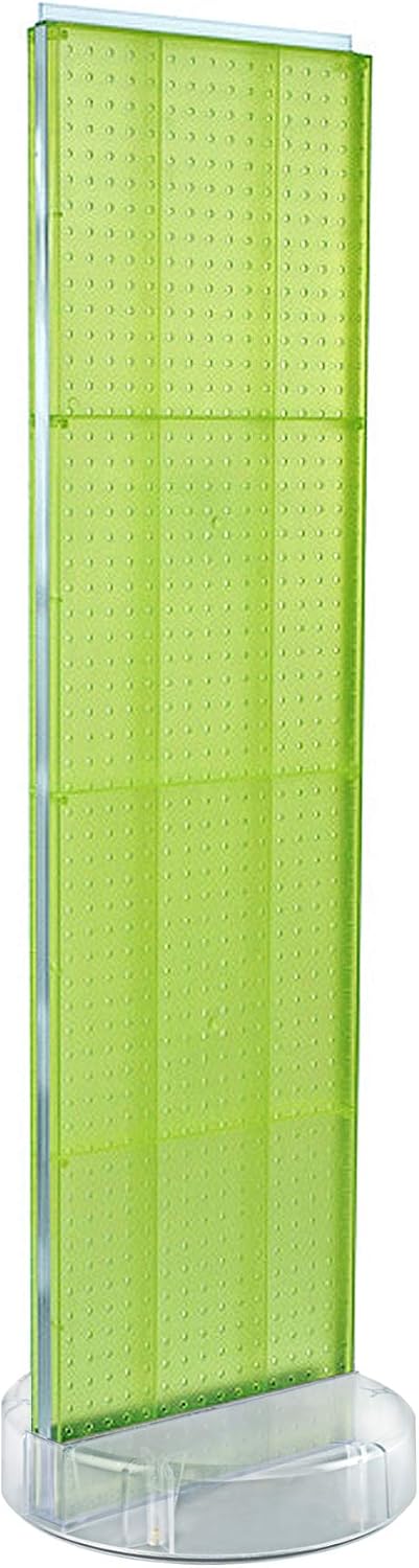 Azar Displays 700780 TWO-SIDED PEGBOARD FLOOR DISPLAY W/C-CHANNEL SIDES ON REVOLVING ROUND STUDIO BASE. PANEL SIZE: 16'W X 60'H, (Lime Green Burst)