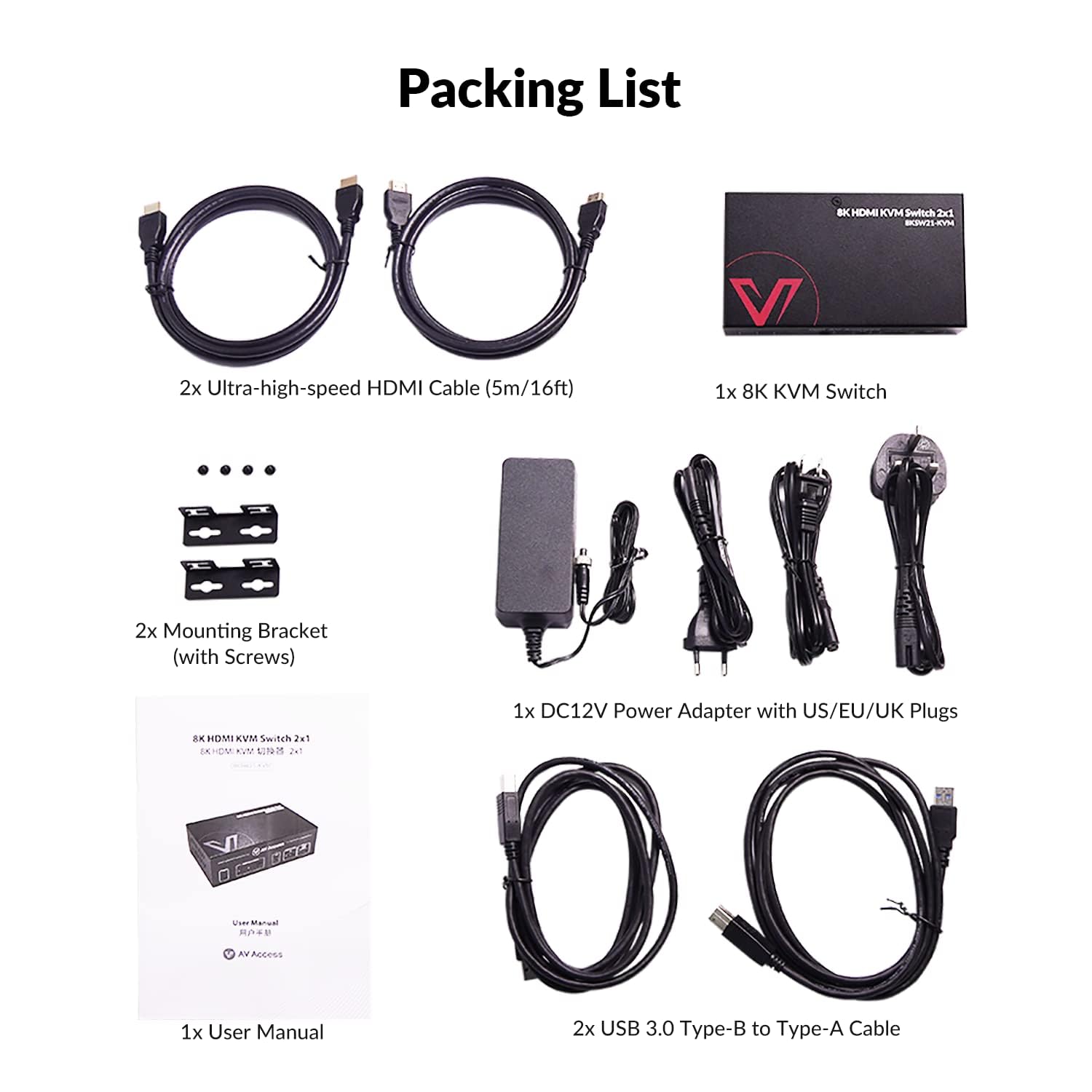 AV Access 8K KVM Switch 2 Computers 1 Monitor with HDMI 2.1, USB 3.0 & Hotkey Switching, Supports 10K@120Hz, 8K@120Hz, 1080P@240Hz & 2K@165Hz for All Operating Systems, Ideal for Gaming, Workstation