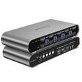 4 Computers 2 Monitors Automatic KVM Switch, HDMI 4k@60Hz + DP 8K 30Hz 4K@144Hz, Aluminum Alloy Shell, Digital Display, Audio/Microphone, hotkey, HDR10 with Cables