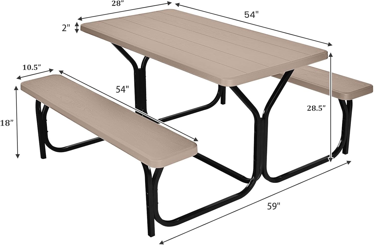 Giantex Picnic Table Bench Set Outdoor Camping All Weather Metal Base Wood-Like Texture Backyard Poolside Dining Party Garden Patio Lawn Deck Furniture Large Camping Picnic Tables for Adult