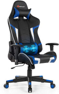 POWERSTONE Gaming Chair - Office Computer Gaming Racing Chair with Lumbar Massager Support PU Leather Adjustable Arms Headrest High-Back Recliner Ergonomic Rolling Swivel (Blue)