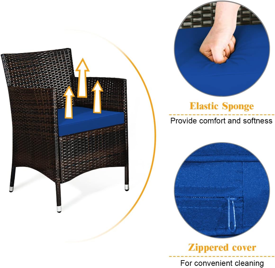COSTWAY 8PCS Rattan Patio Furniture Set, Outdoor Wicker Rattan Chairs with Coffee Table, Rattan Cushioned Conversation Set for Backyard Balcony Porch Poolside, Navy