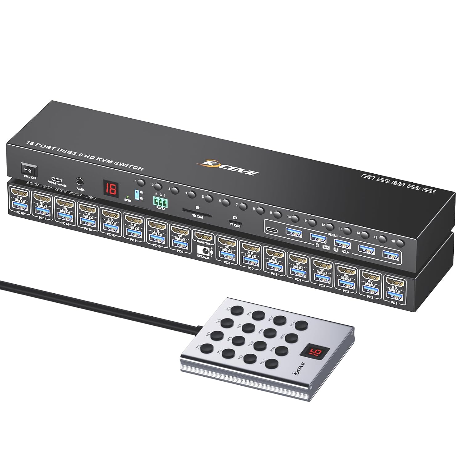 10 Port 8 Port 2 Monitors KVM Switch HDMI 4K@60Hz EDID Simulation, USB 3.0 Dual Monitor KVM Switch 2 Monitors 8 Computers 10 Computers,4 USB3.0 Ports, Audio,RS232,Wired Remote,12V Power,10 USB Cables