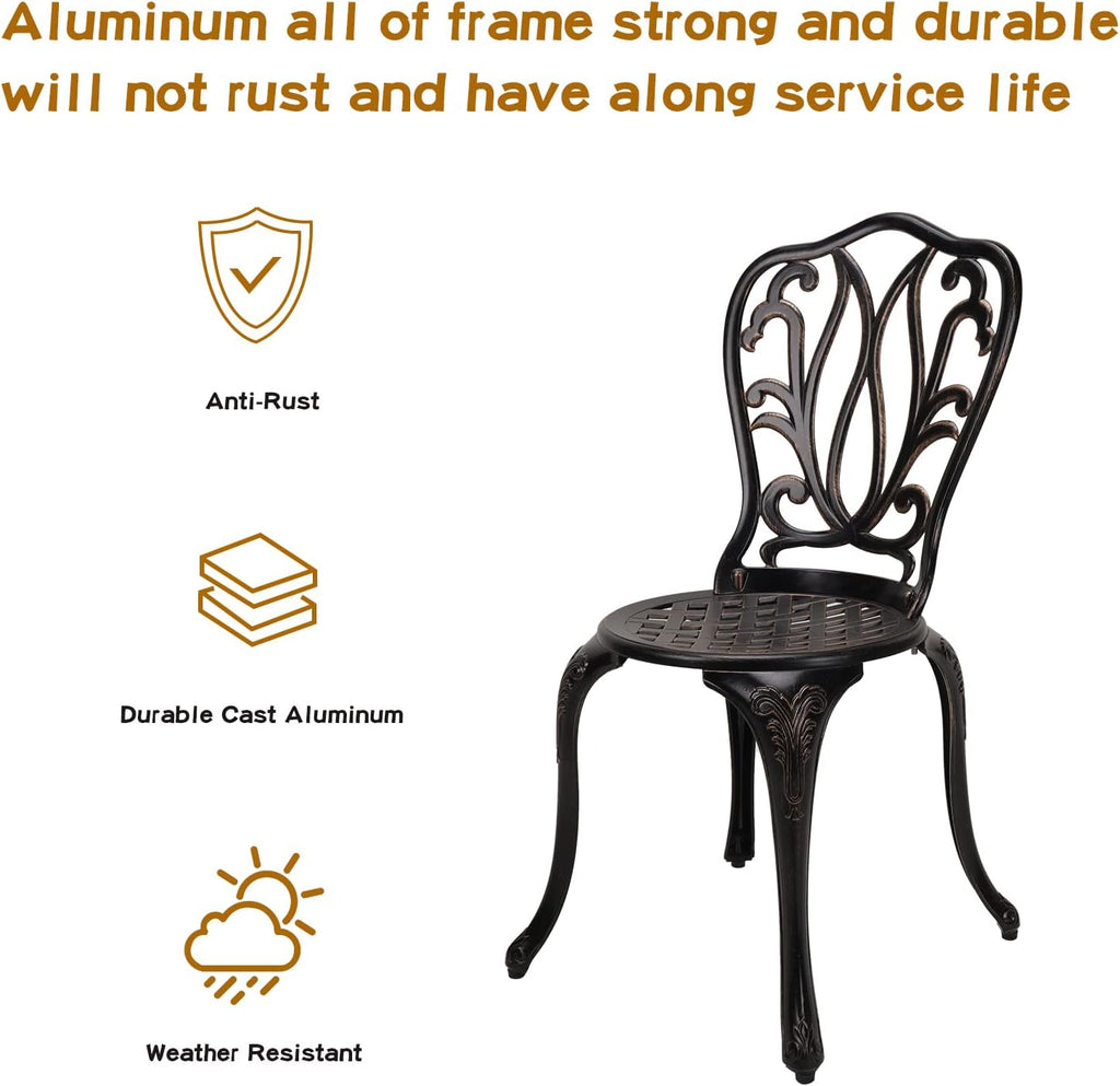 YKSY&YKSY 3-Piece Patio Bistro Furniture Set Cast-Aluminum Bistro Table Set for Lawn,Garden,Backyard (YILI Copper)