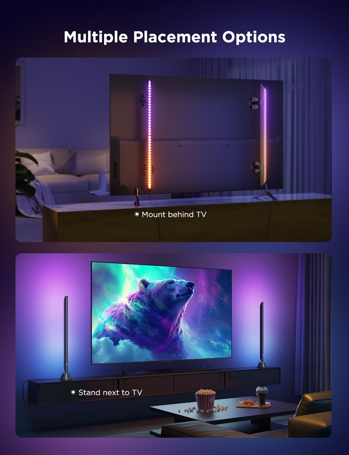 Govee Smart LED Light Bars, 31 Inch RGBIC WiFi Light Bars with Scene and Music Modes, Multiple Placement Options Suitable for 70-85 inch TVs, Works with Alexa,Google Assistant, App Control, 2 Pack