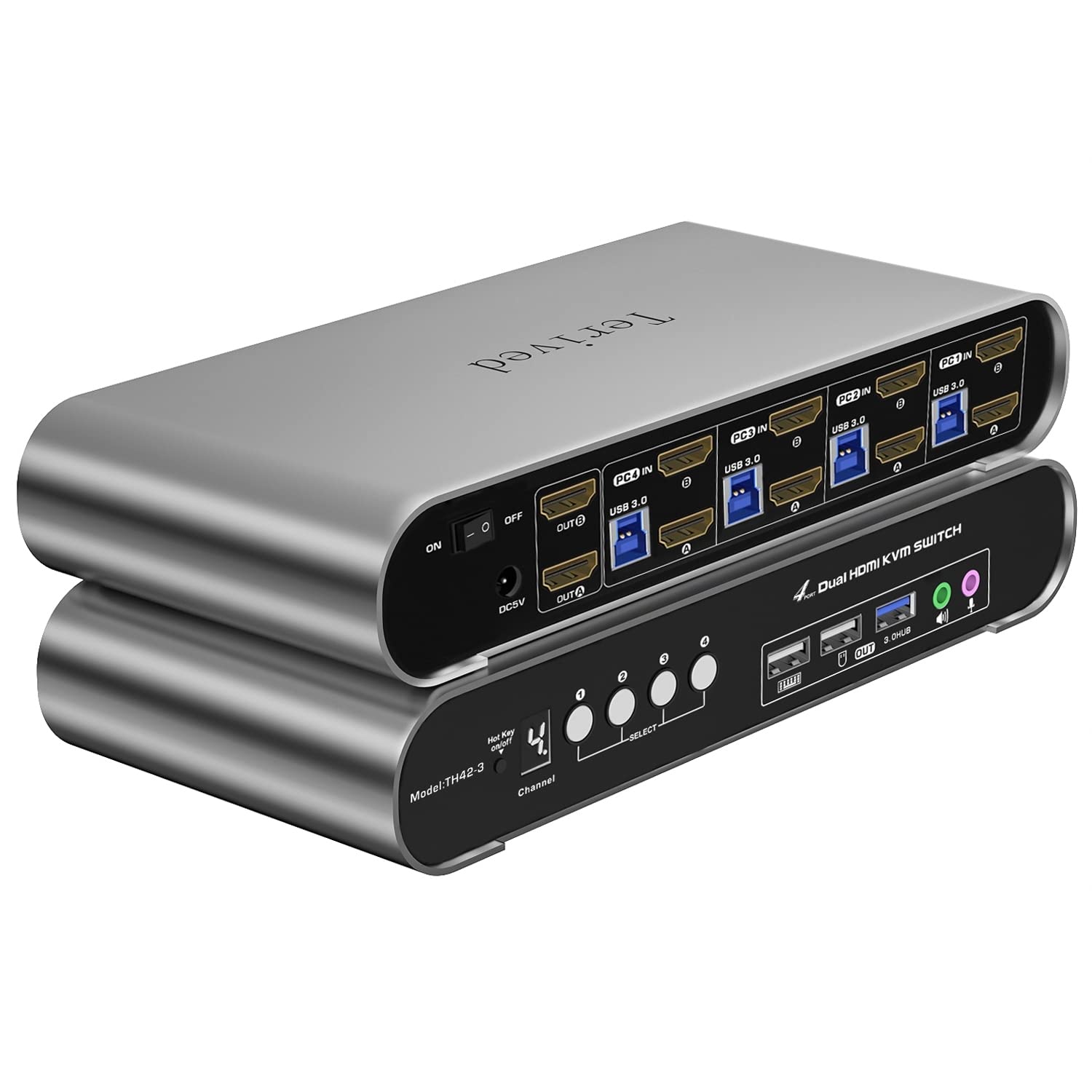 4 Computers 2 Monitors USB 3.0 HDMI KVM Switch 4K@60Hz Dual Monitor, Hotkey & Auto Switching, Aluminum Case, EDID, HDR10, USB 3.0 Audio/Mic, Supports Windows/Mac/Linux, Cables Included