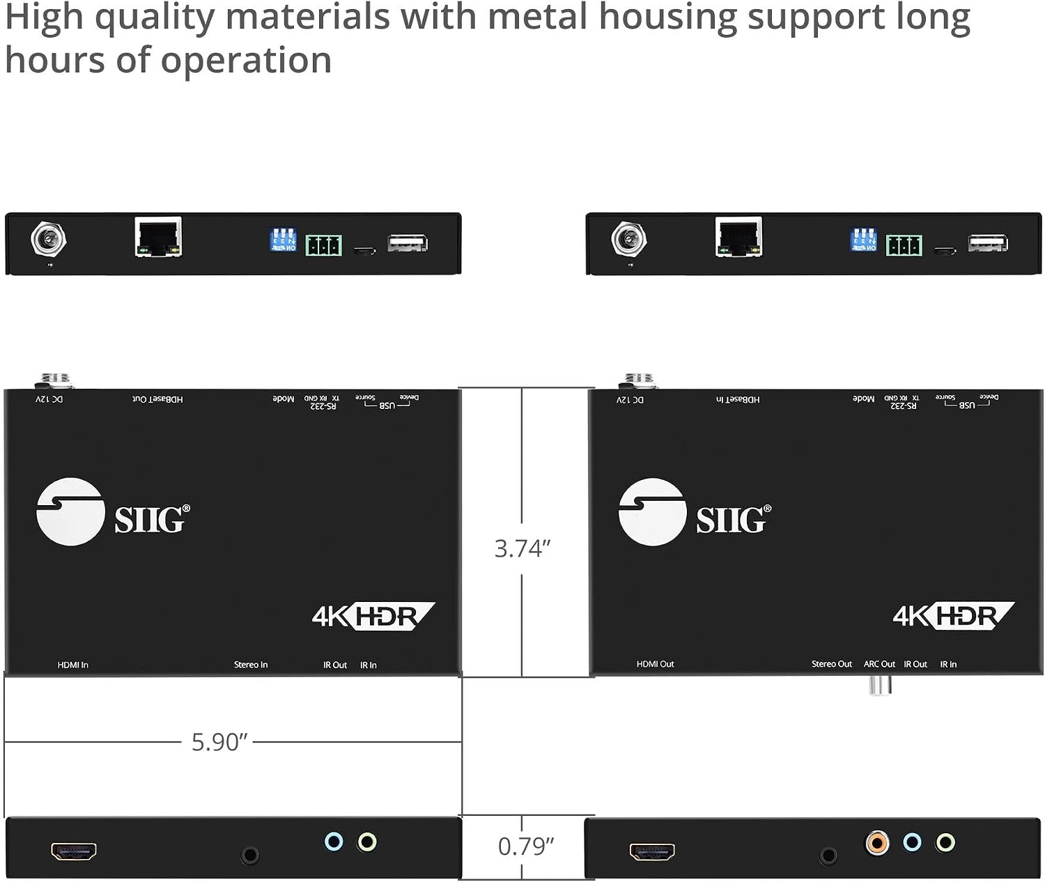 SIIG HDBaseT HDMI Extender 4K 60Hz USB 2.0 KVM RS232 Over CAT5e/CAT6/CAT7, Up to 330ft @ 1080p and 230ft @ 4K 4:4:4, Dual IR, HDR, HDMI 2.0, HDCP 2.2, EDID, PoC, TAA Compliant (CE-H23411-S1)