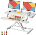JOY worker Standing Desk Converter, 35' Height Adjustable Sit Stand Up Desk Riser with Keyboard Tray & 6 Fridge Magnets, Desktop Workstation Riser for Home Office Computer Laptop, White