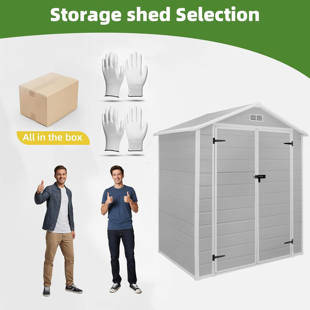 Outdoor Storage Shed 6 x 4.4 FT, Heavy-Duty Resin Tool Shed with Reinforced Floor, Lockable Door & Vent, Weather-Resistant Garden Shed for Lawn Equipment & Bikes (Gray)
