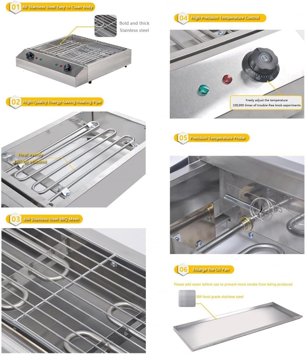 Electric Table Top Griddle Smokeless BBQ Barbecue Grill - Indoor Cooking with Water Drip Tray & Temperature Control for Kebab Grill