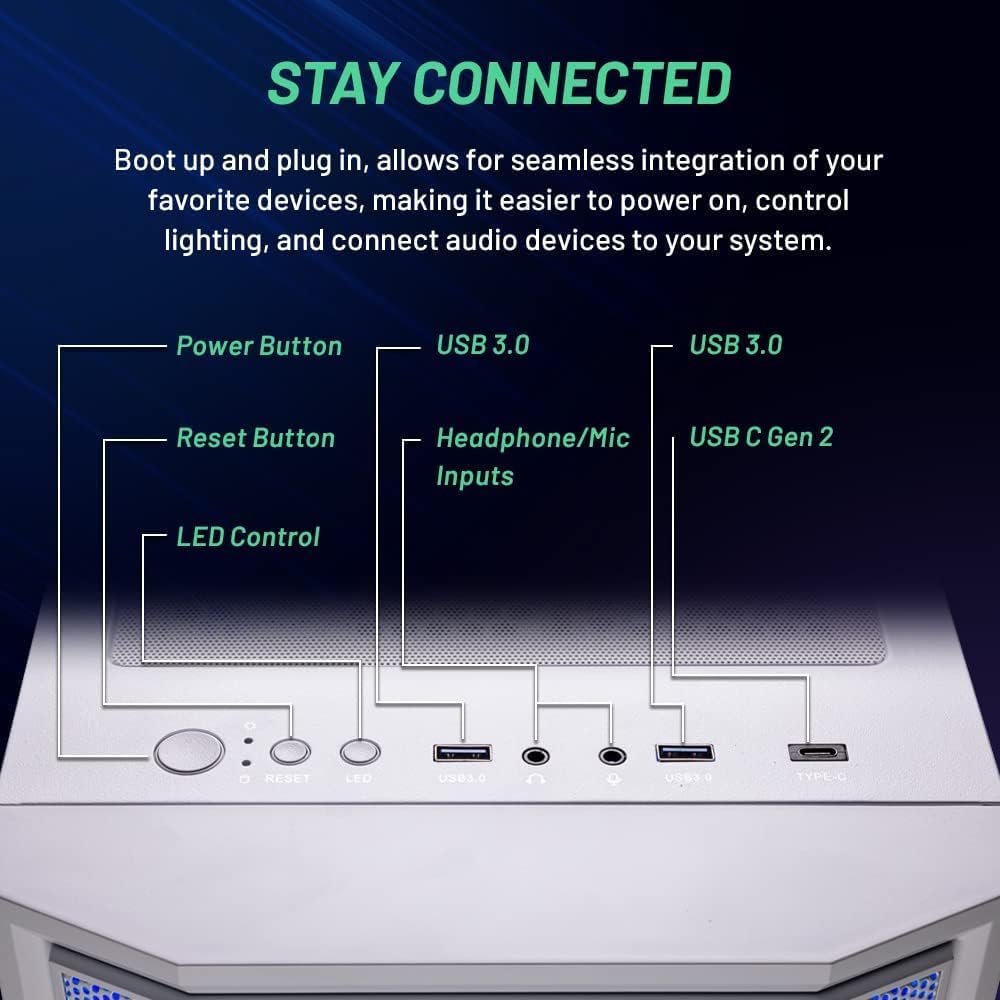 Skytech Gaming Archangel Desktop PC, Intel i5 14400F 2.5 GHz (4.7GHz Turbo), NVIDIA RTX 5060, 1TB Gen4 NVMe SSD, 16GB DDR5 RAM 5200, 650W Gold PSU, Wi-Fi, Win 11