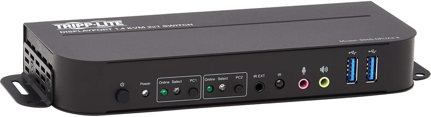 Tripp Lite 2 Port DisplayPort USB KVM Switch, Dual Port DP USB KVM Switch, 4K 60 Hz, HDR, HDCP 2.2, DP 1.4, USB 3.0 Cables, Black (B005-DPUA2-K)