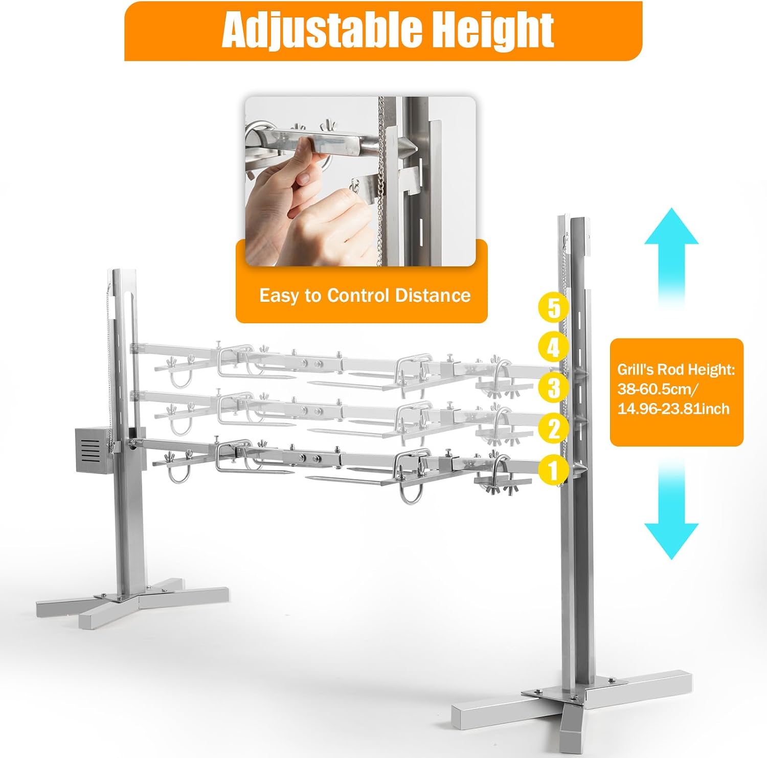 51' Electric Automatic Rotisserie Grill Kit Large Rotisserie Spit Roaster Grill Rod 15W Electric Rotisserie Kit BBQ Grill Kit Heavy Duty for Pig Rotisserie Hog Lamb
