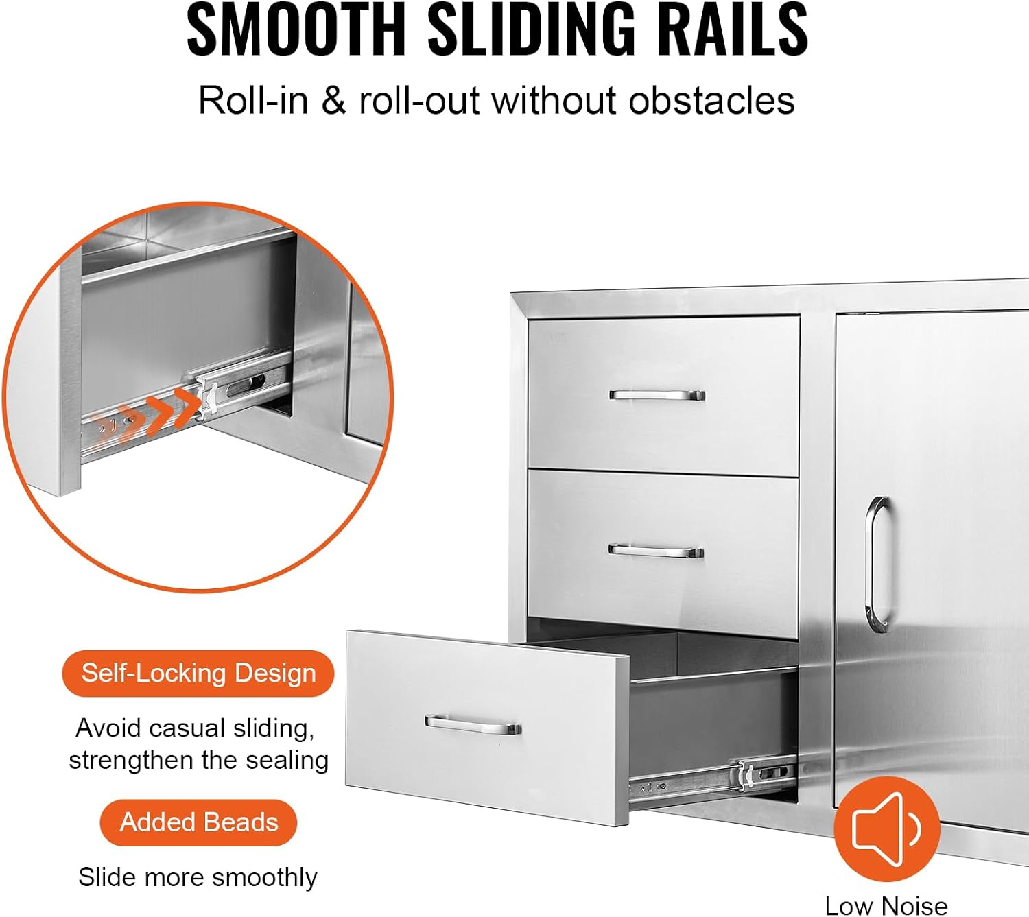 VEVOR BBQ Island Drawers 38.1W x 22.6H x 20.8D, Outdoor Kitchen Door Drawer Combo Cabinets, BBQ Access Door/Triple Drawers Combo, Stainless Steel Handles, Perfect for BBQ Island Patio Grill Station