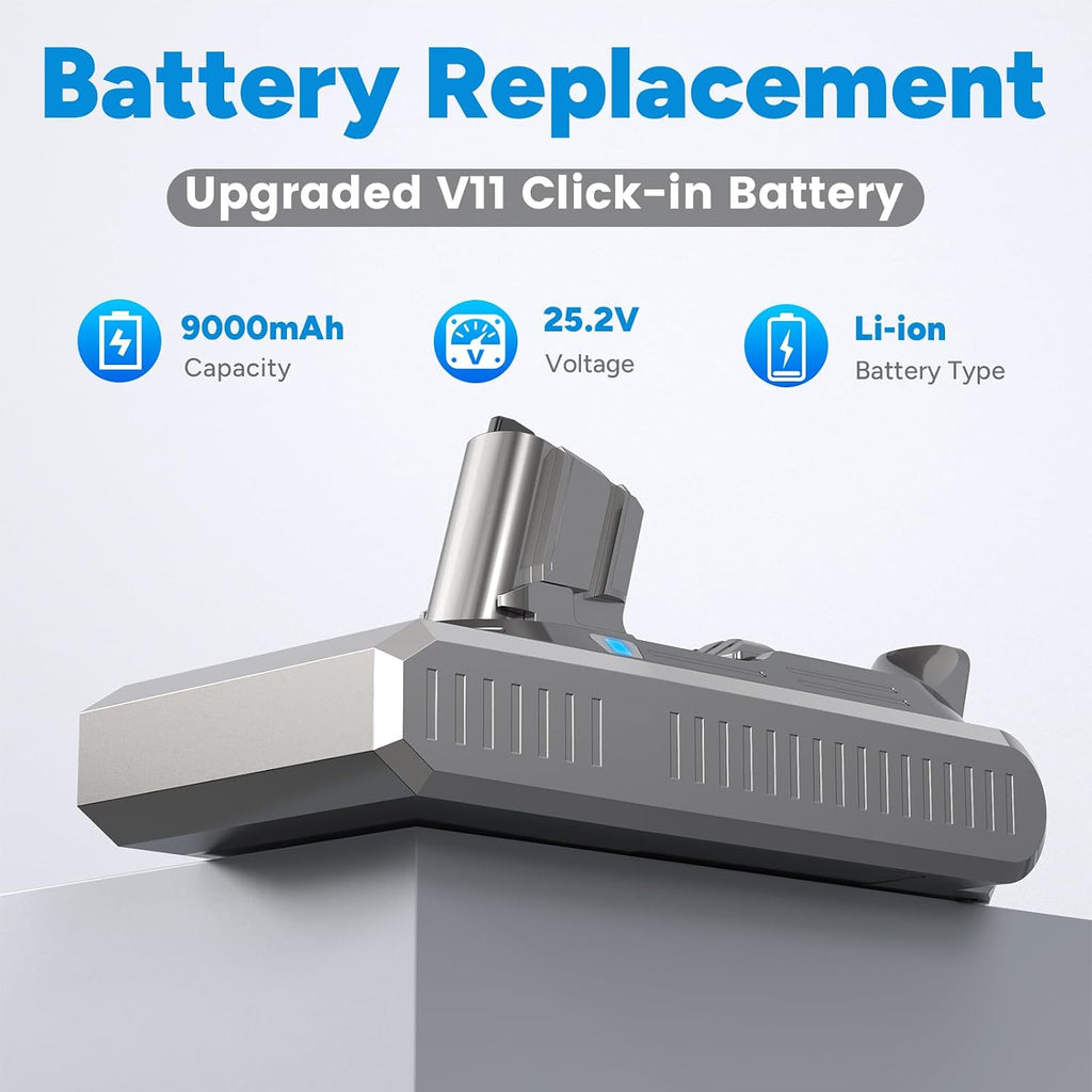 Upgraded 9000mAh V-11 V-15 Click in Battery Compatible with Dyson 25.2V, Compatible for Click-in Installation for Extra/Absolute/Animal/Torque/Drive/Outsize V-11 V-15 SV-15 SV-22 970425-01