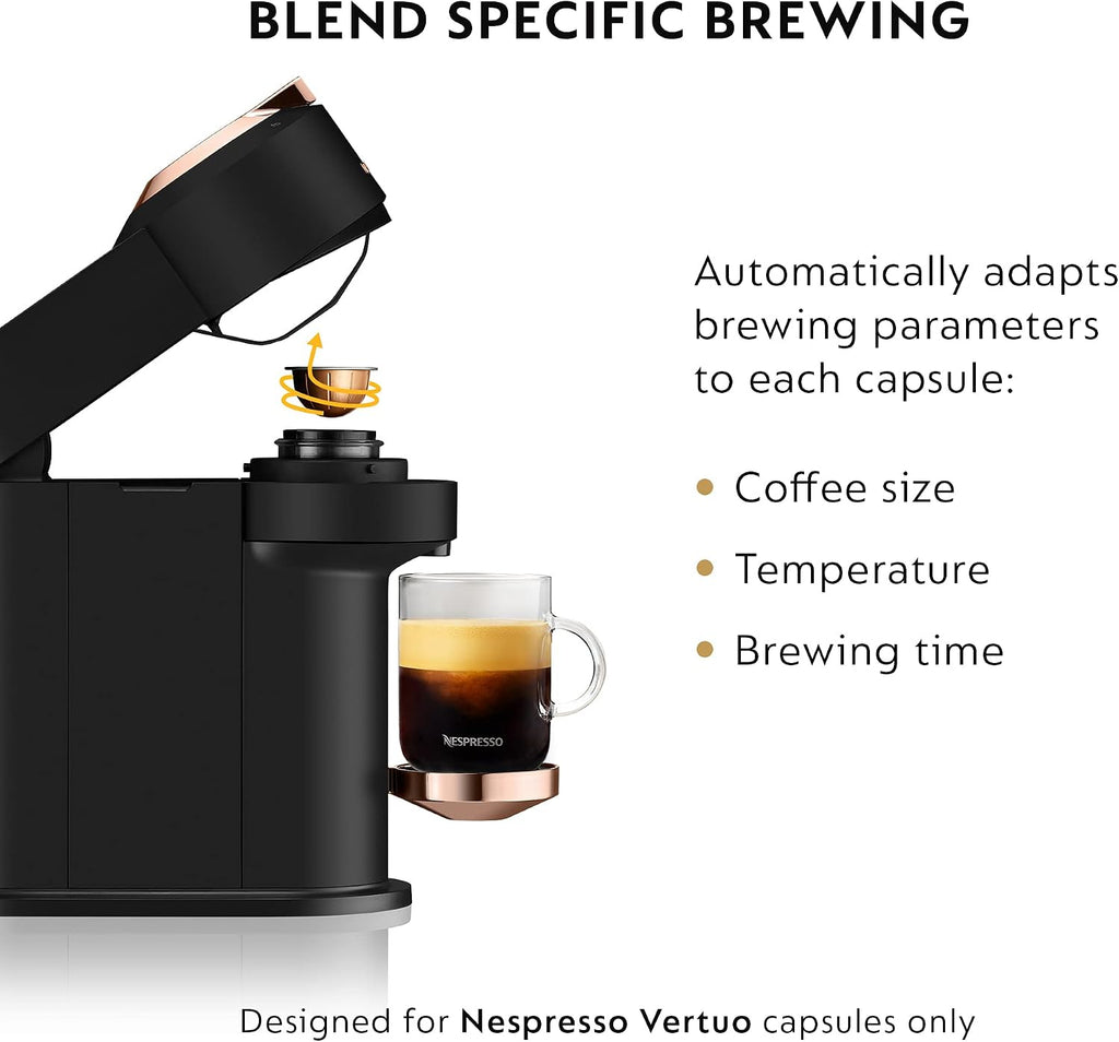 Nespresso Vertuo Next Coffee and Espresso Machine by De'Longhi with Milk Frother ,1100 ml, Deluxe Matte Black Rose Gold