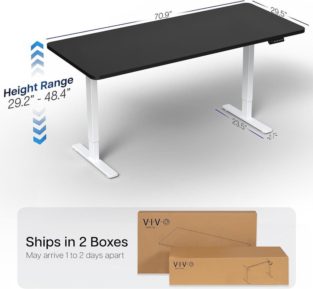 VIVO Electric 71 x 30 in Standing Desk, Memory Height Adjustment, 1B Series, Holds 220 lbs, Black Top White Frame, DESK-KIT-1W7B